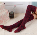 WSP-622 Classical Women Over Knee Dark Red Color Jacquard Women Socks